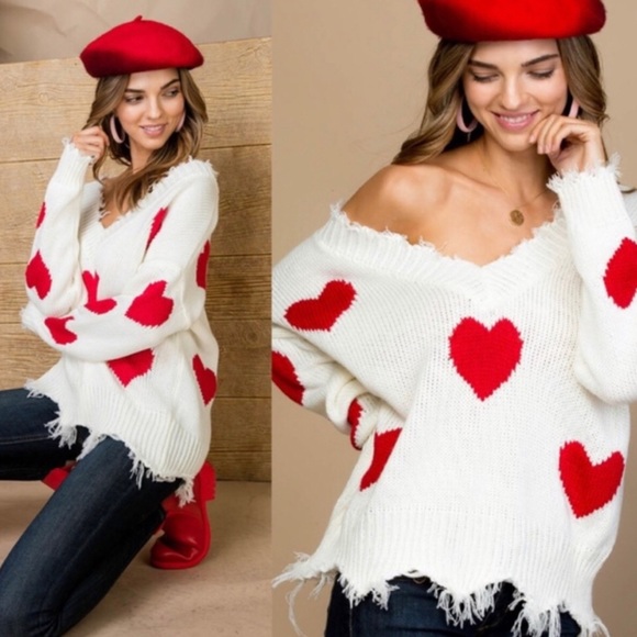 ❤️BE MINE SWEATER❤️HEARTS❤️DISTRESSED - Picture 3 of 8